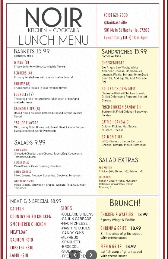 Explore the Noir Kitchen & Cocktails Restaurant Menu in Nashville ...